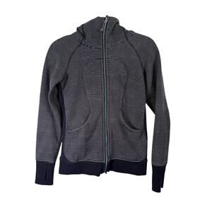 Lululemon Scuba Lined Hoodie Blue Double Polka Dot Full Zip Cropped Womens 4